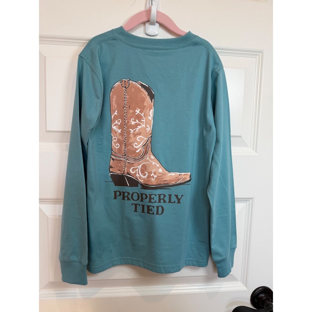 Properly Tied Kids Boot LS Coastal Sky Blue Long Sleeve Pocket Graphic Tee  7